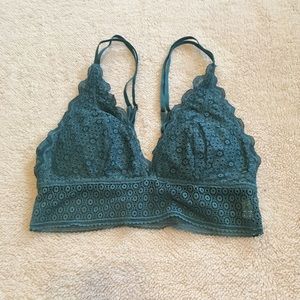 Aerie Queens Lace Padded Plunge Bralette, jade
